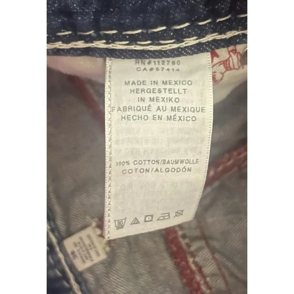 True Religion Cut Off Bermuda Denim Shorts Mens 38 Blue Red Horseshoe